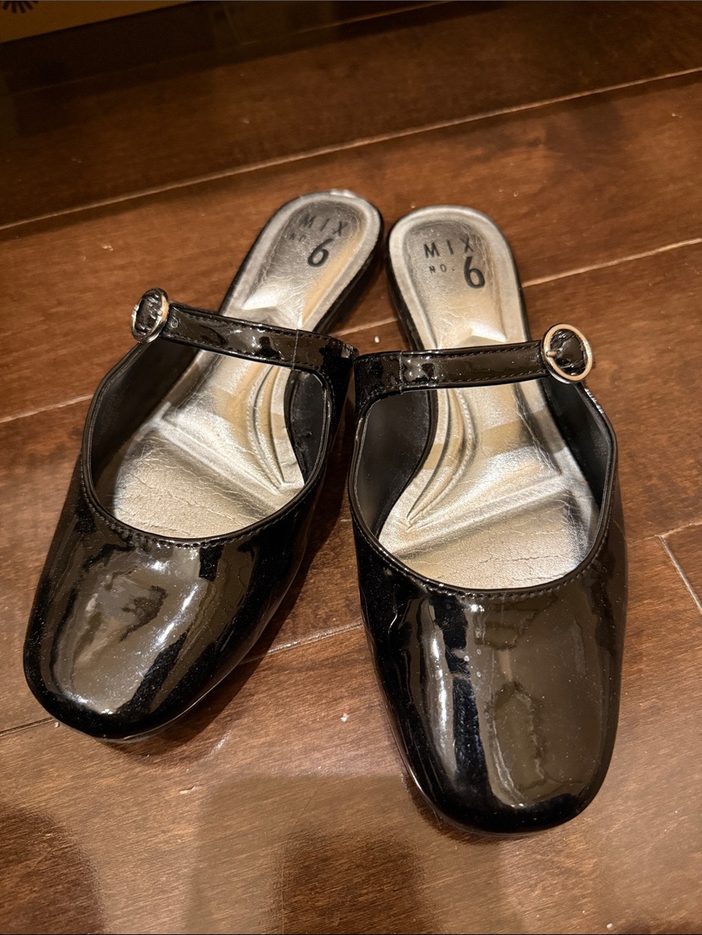 Mix No. 6 Black Patent Mary Jane Mules with Buckle